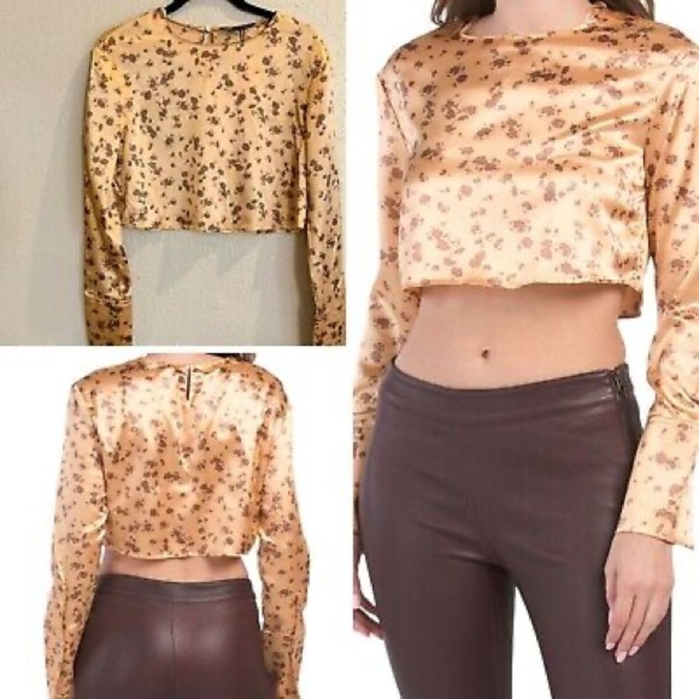 NWT Zara Gold Long Sleeve Boxy Crop Blouse